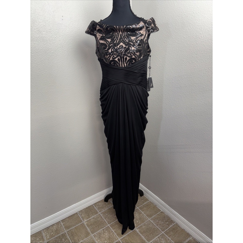 New Adrianna Papell Formal Sequin Dress Women's 8 Black‎ Maxi Event Cocktail